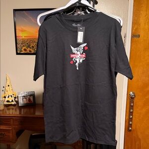 Primitive Black Tee with Cherub and Red Accents